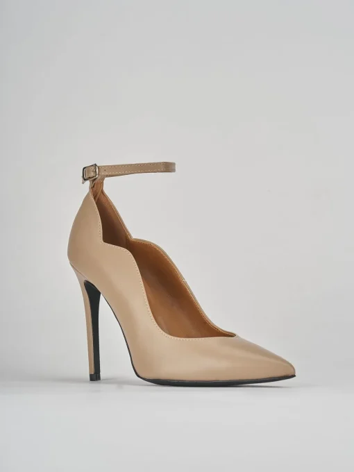 Décolleté e slingback tacco 10cm pelle marrone