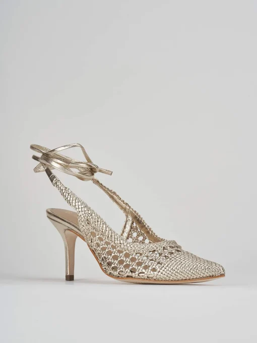 Décolleté e slingback tacco 7cm pelle oro