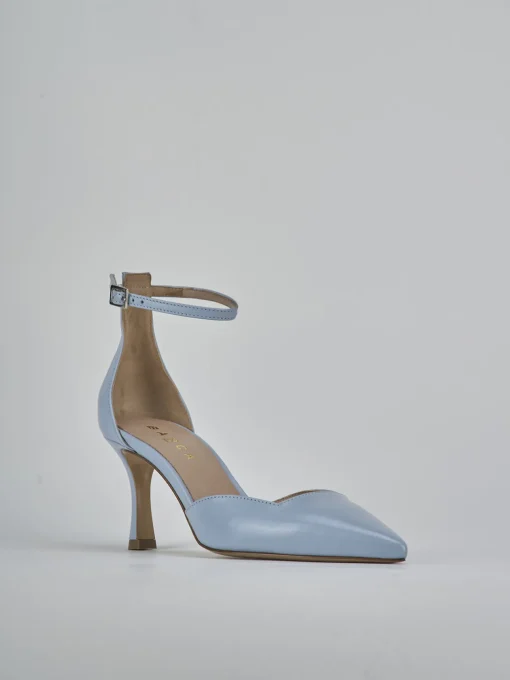 Décolleté e slingback tacco 8cm pelle azzurro