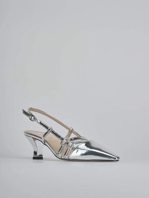 Décolleté e slingback tacco 6cm laminato argento