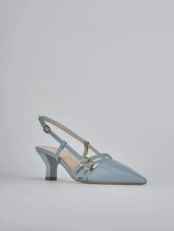 Décolleté e slingback tacco 6cm pelle azzurro