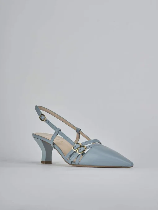 Décolleté e slingback tacco 6cm pelle azzurro