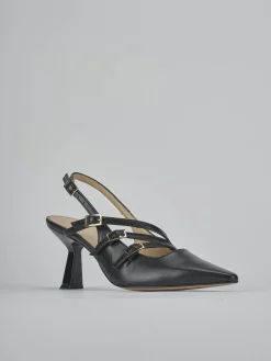 Décolleté e slingback tacco 7cm pelle nero