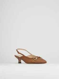 Décolleté e slingback tacco 5cm pelle marrone
