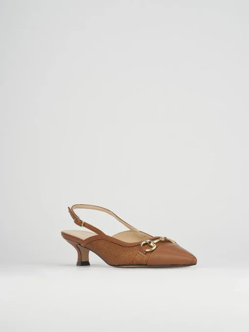Décolleté e slingback tacco 5cm pelle marrone