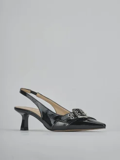 Décolleté e slingback tacco 7cm vernice nero
