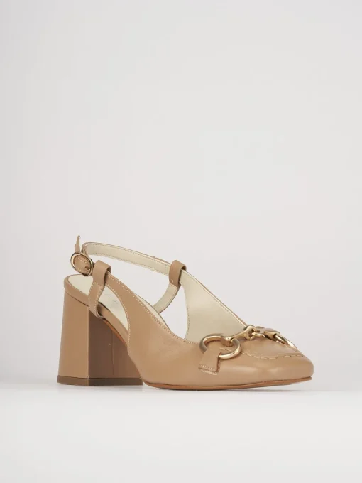 Décolleté e slingback tacco 6cm pelle marrone