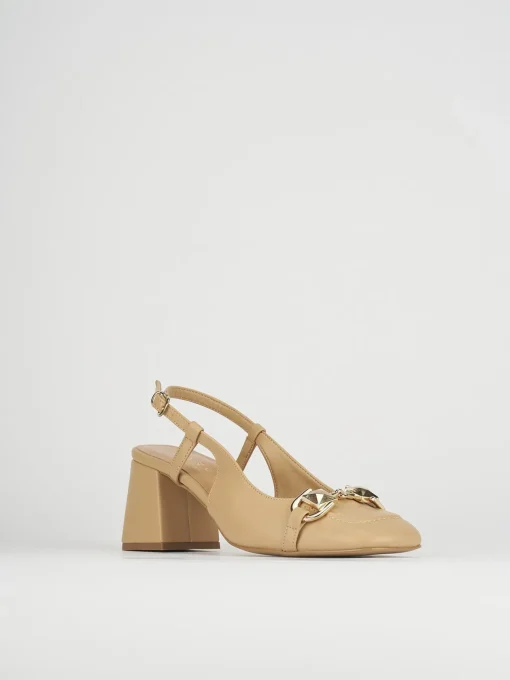 Décolleté e slingback tacco 6cm pelle marrone