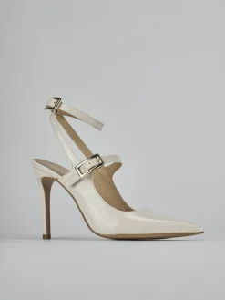 Décolleté e slingback tacco 9cm vernice bianco