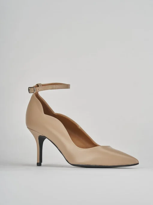 Décolleté e slingback tacco 7cm pelle marrone