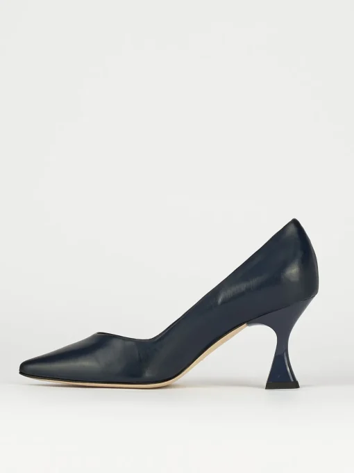 Décolleté e slingback tacco 7cm pelle blu