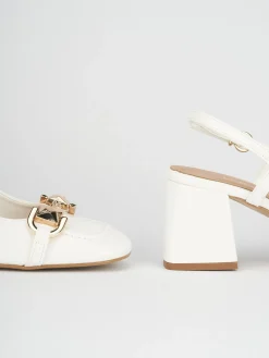 Décolleté e slingback tacco 6cm pelle bianco