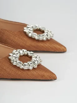 Décolleté e slingback tacco 5cm pelle marrone