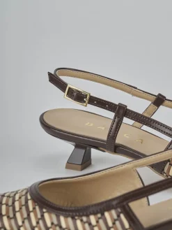 Décolleté e slingback tacco 4cm pelle marrone