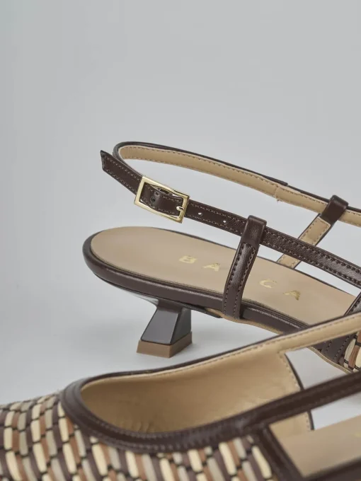 Décolleté e slingback tacco 4cm pelle marrone
