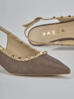 Décolleté e slingback tacco 4cm pelle marrone