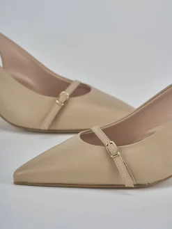 Décolleté e slingback tacco 7cm pelle marrone