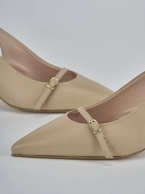 Décolleté e slingback tacco 7cm pelle marrone
