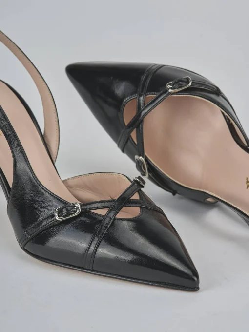 Décolleté e slingback tacco 7cm vernice nero