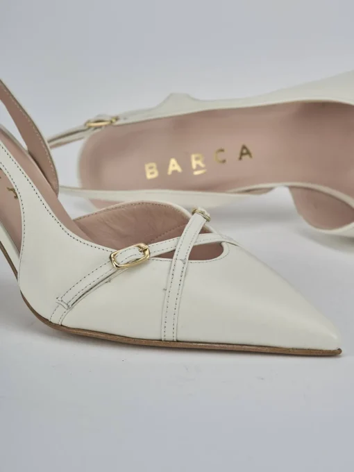 Décolleté e slingback tacco 7cm pelle bianco