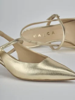 Décolleté e slingback tacco 4cm laminato oro