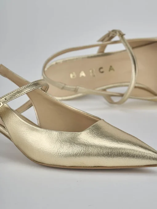 Décolleté e slingback tacco 4cm laminato oro