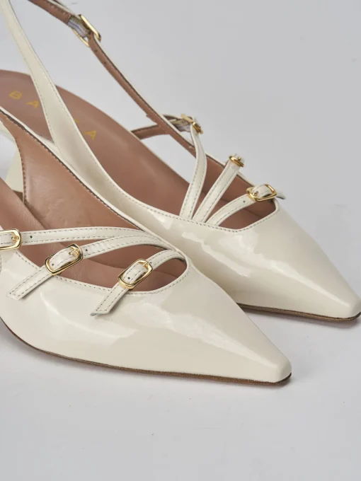 Décolleté e slingback tacco 6cm vernice bianco