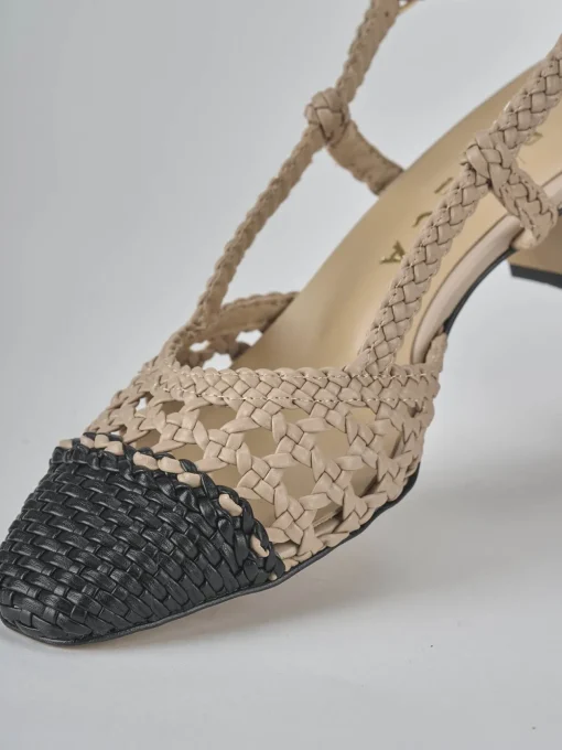 Décolleté e slingback tacco 6cm pelle beige