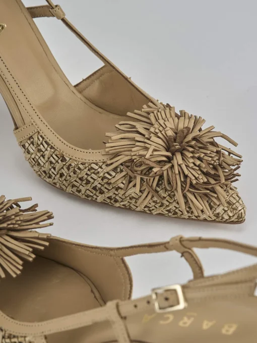 Décolleté e slingback tacco 8cm pelle marrone