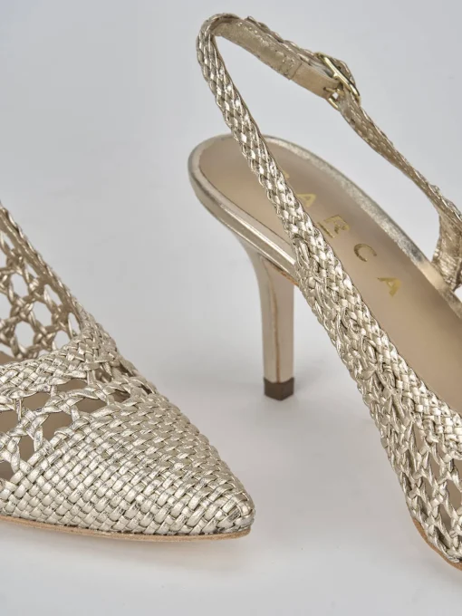 Décolleté e slingback tacco 7cm pelle oro