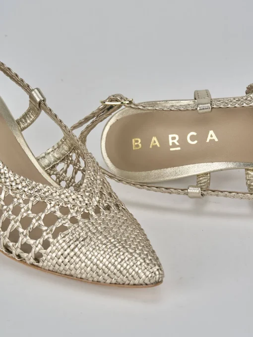 Décolleté e slingback tacco 5cm pelle oro