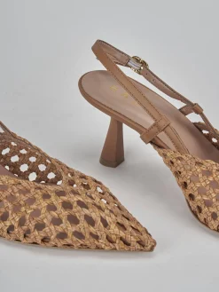 Décolleté e slingback tacco 7cm pelle marrone