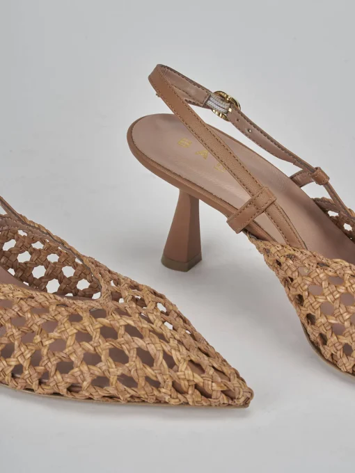 Décolleté e slingback tacco 7cm pelle marrone