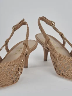 Décolleté e slingback tacco 5cm pelle marrone