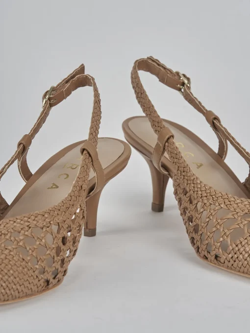 Décolleté e slingback tacco 5cm pelle marrone