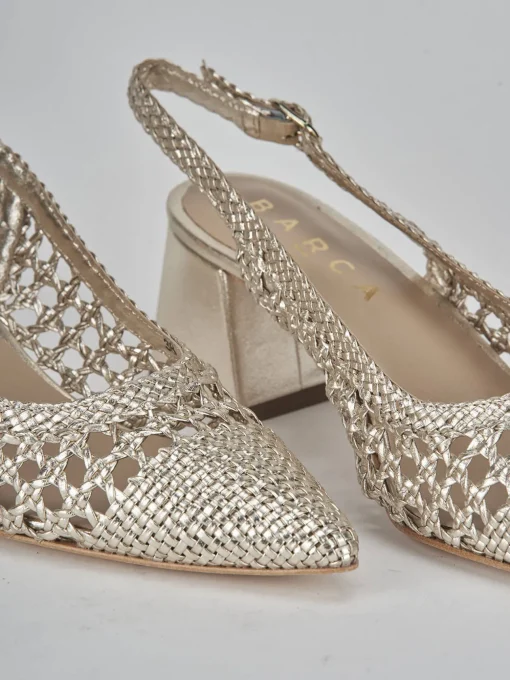 Décolleté e slingback tacco 5cm pelle oro