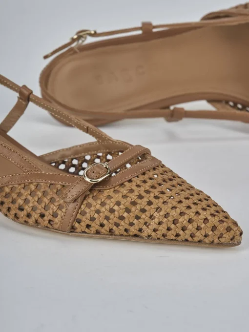 Décolleté e slingback tacco 4cm pelle marrone