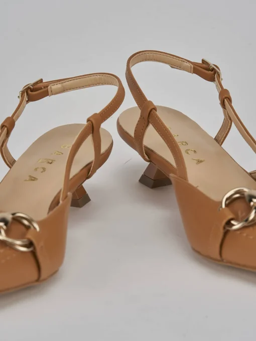 Décolleté e slingback tacco 3cm pelle marrone
