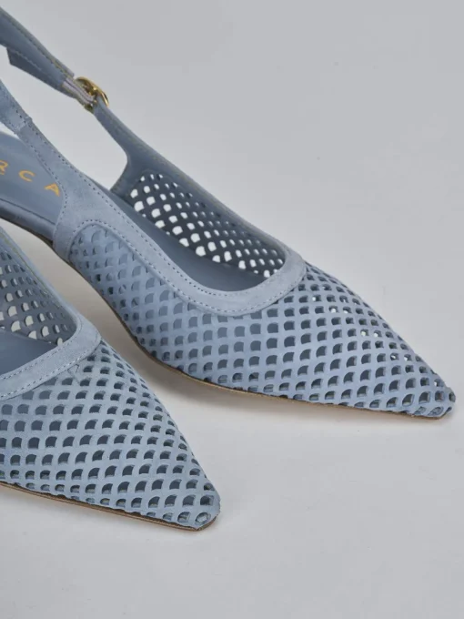 Décolleté e slingback tacco 6cm camoscio azzurro