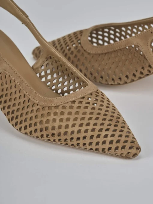 Décolleté e slingback tacco 6cm camoscio marrone