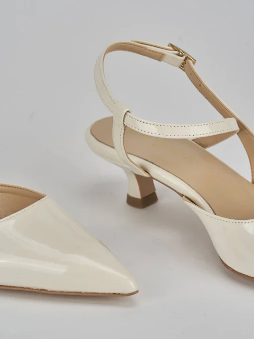 Décolleté e slingback tacco 4cm vernice bianco