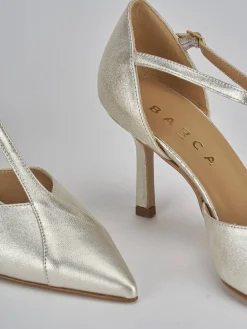 Décolleté e slingback tacco 7cm laminato oro