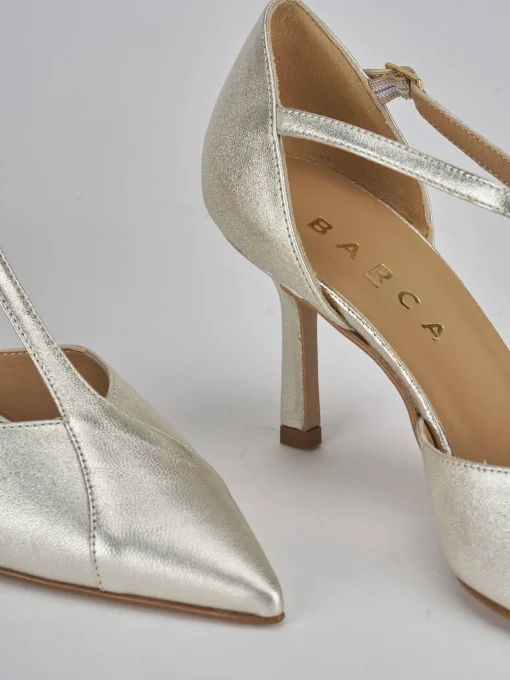 Décolleté e slingback tacco 7cm laminato oro