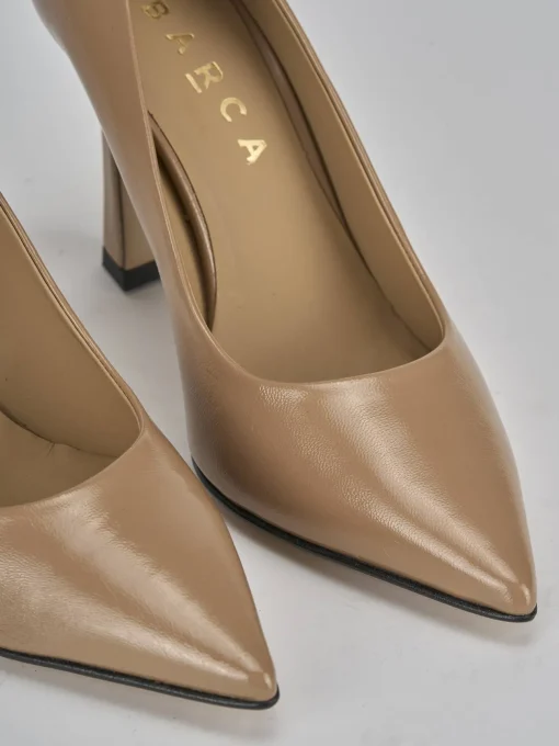 Décolleté e slingback tacco 10cm vernice marrone
