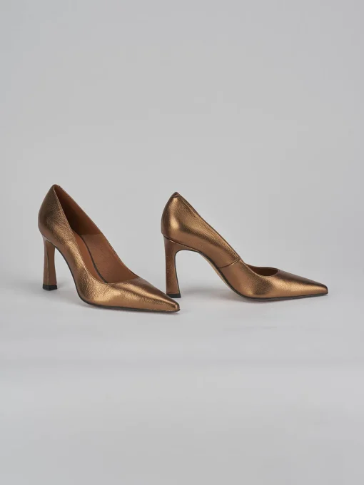 Décolleté e slingback tacco 10cm pelle bronzo
