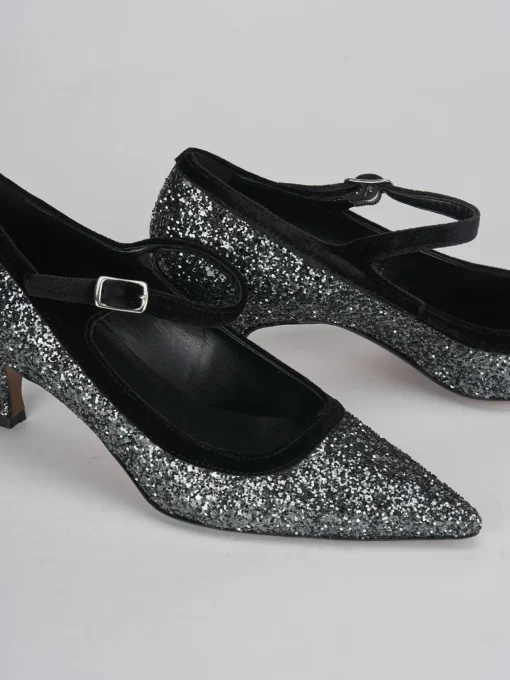 Décolleté e slingback tacco 5cm pelle argento