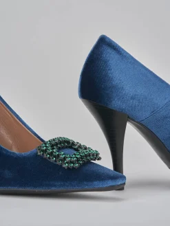 Décolleté e slingback tacco 9cm velluto blu