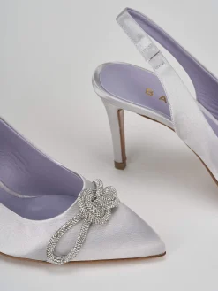 Décolleté e slingback tacco 7cm raso argento
