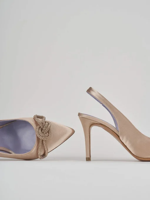 Décolleté e slingback tacco 7cm raso beige