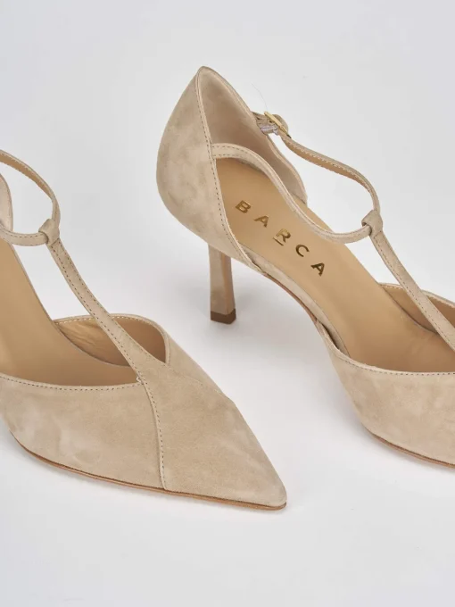 Décolleté e slingback tacco 8cm camoscio beige